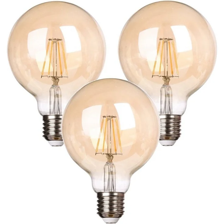 TRANGO LED-Leuchtmittel, 3er Pack E27003-3 LED Filament Lampe Leuchtmittel mit E27 Fassung G95, 2500 Kelvin warmweiß Gold farbig 4 Watt, 400 Lumen, Amber Vintage Lampe, LED Globe Retro Edison Glühbirne Abstrahlwinkel 360°, 3 St.