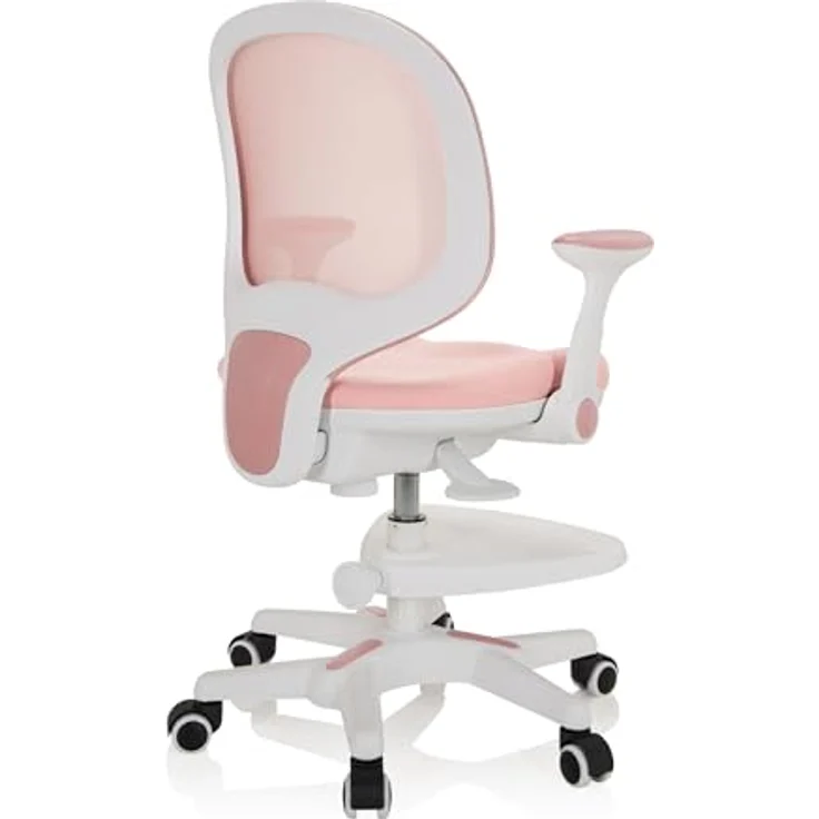 hjh OFFICE 736412 Kinder Schreibtischstuhl Kid Ergo Stoff/Netz Kinderstuhl mit Fußablage, Armlehnen klappbar, Rosa/Weiß – Bild 9