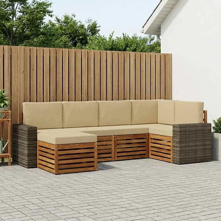 vidaXL Outdoor-Sofagarnitur 6 stk. 5-Sitzer Natur und Beige 3384579 – Bild 1