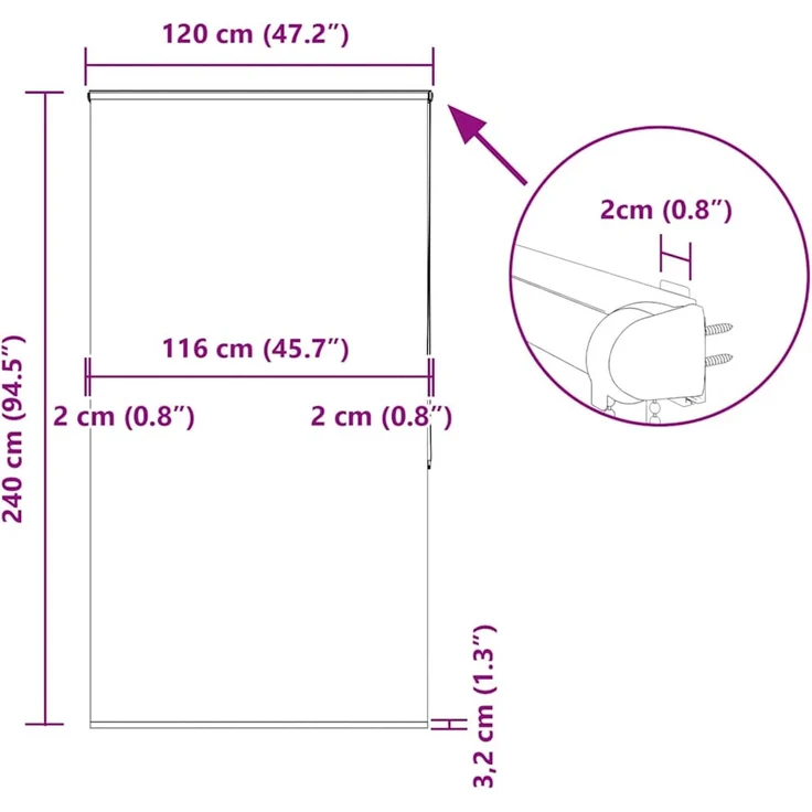vidaXL Duschrollo mit Kassette 120x240 cm Stoffbreite 116 cm 4015025 – Bild 12