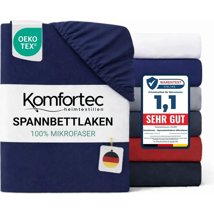 Komfortec Mikrofaser Spannbettlaken 140x200 cm – Weiches Spannbetttuch mit Rundumgummi – Fitted Sheet für Matratzen bis 30 cm – Blau – Oeko-Tex – Pflegeleicht & Hautfreundlich – 90g/m² – Bild 1