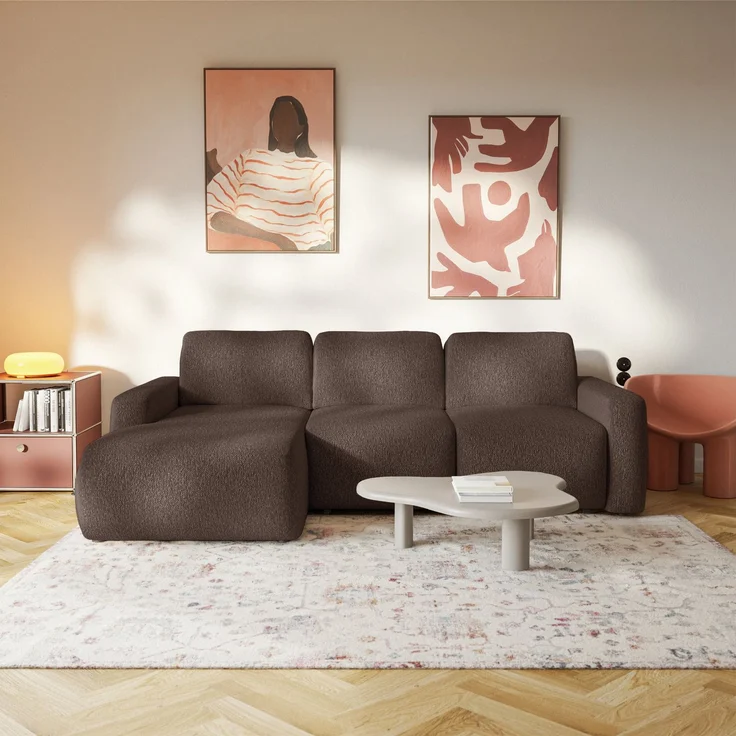 Selsey 'Carnos Mini' Ecksofa mit Schlaffunktion, Ottomane links, Chenille Braun – Bild 2