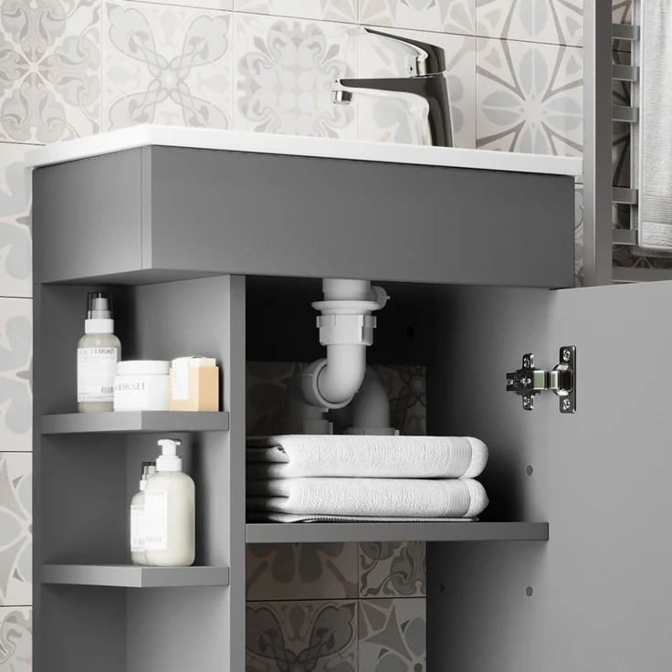 Küchenunterschrank R-Line Goldkraft Eiche/Weiß 50 cm Arbeitsplatte Marmor Vicco – Bild 5