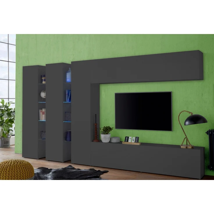 Wohnwand >Benevent< (7-teilig) in Anthrazit matt - 340x180x30 (BxHxT) – Bild 6