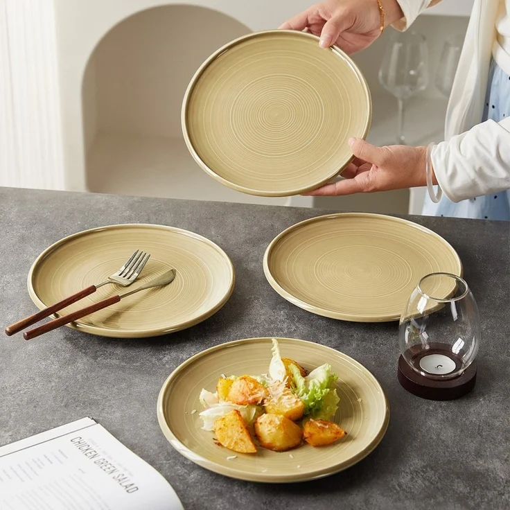 JIWOO Speiseteller 4er Ø21,8cm, Frühstücksteller Pastateller Teller Brotteller Plate, (4 St), Hochwertiges Tellerset Braun Mikrowellenofen Spülmaschine Ø 21,8cm – Bild 2