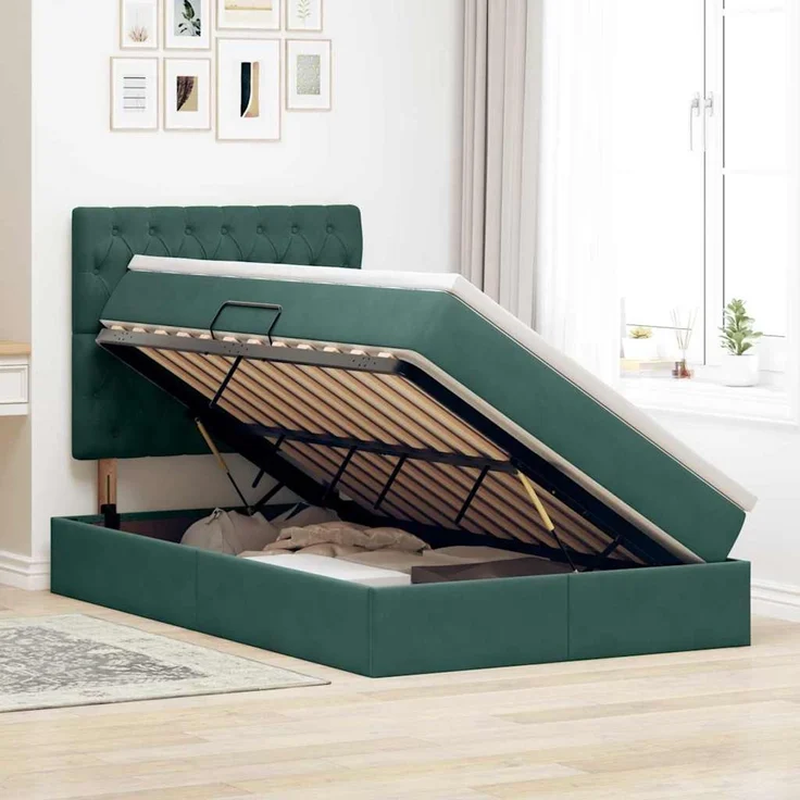 vidaXL Aufbewahrungsbett mit Matratze Dunkelgrün 120 x 200 cm Samt 3372084 – Bild 4
