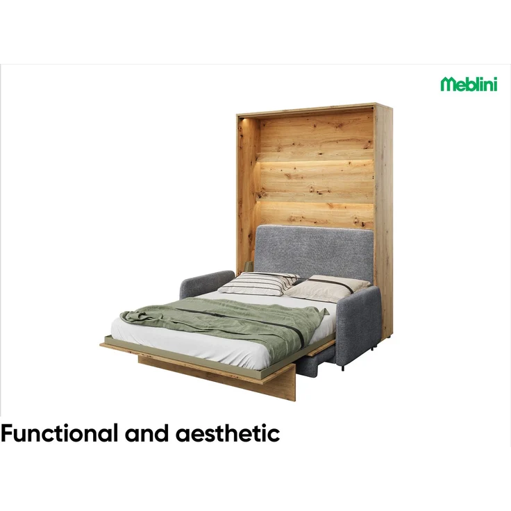 MEBLINI Schrankbett BC-12 - 160x200cm Vertikal - Artisan Eiche/Dunkelgrau - mit Sofa - Wandbett mit Lattenrost - Klappbett mit Schrank - Wandklappbett - Murphy Bed – Bild 2
