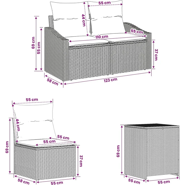 vidaXL Sofa Set 5 stk. Schwarz und Cremeweiß Polyrattan und Stahl 3447812 – Bild 11