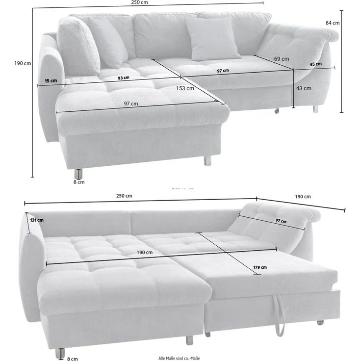 Ecksofa Schlafcouch Polsterecke L-Garnitur Wohnlandschaft Ottomane links in Blau – Bild 9