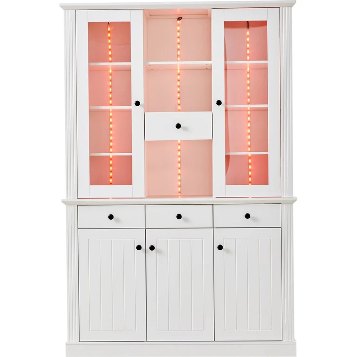 ZUBALIYA Standvitrine mit 4 Schubladen / Vitrinenschränke mit LED, mit schrank mit 4 Schubladen und 5 Türen und großer Schrank mit 21 Ablagefächern, MDF, 119.50 x 40.00 x 180.00 cm, fürs Wohnzimmer – Bild 13