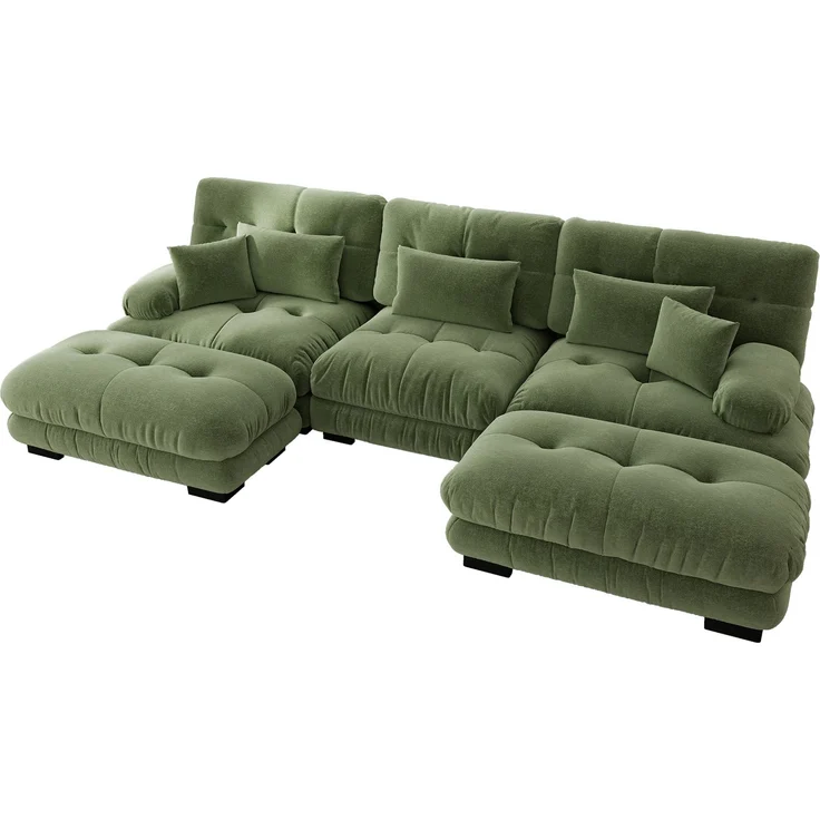 Wohnora-Luxuriöses Modulares Ecksofa - Übergroßes U-förmiges Cloud Couch für Wohnzimmer, Tiefensitz Verwandelbares Schlafsofa mit Ottoman, Chenille Grünes,H 81cm x T 313cm x B 145cm,Grün – Bild 4