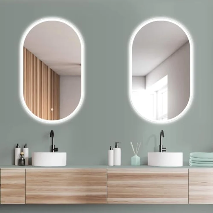 HOKO LED Design Spiegel oval 45 x 75 cm, Badspiegel mit Touch Schalter, warmweiß-kaltweiß-neutrales Licht, HOCH + QUER Montage, IP44 feuchtraumgeeignet – Bild 4
