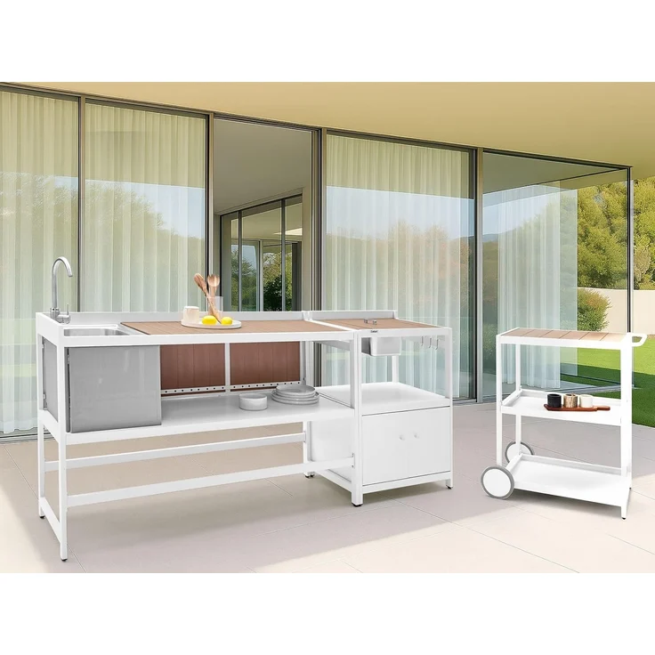 Outdoor-Küche 3er Set mit Spüle ORTISEI Metall Weiß – Bild 2