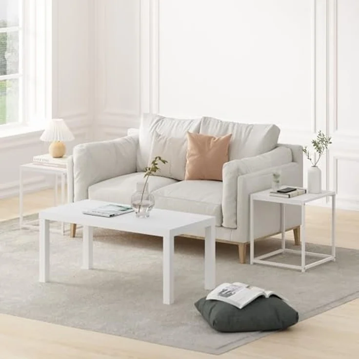 Furinno CAMNUS Beistelltisch, 2er-Set Beistelltische, Nachttisch, Nachtkommode für Wohnzimmer, Schlafzimmer, Weiß – Bild 2