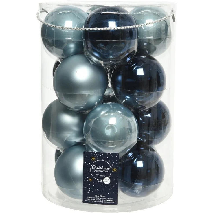 Kaemingk Weihnachtsbaumkugel, Weihnachtskugeln Glas 8cm 16 Stück Nebelblau / Nachtblau Mix