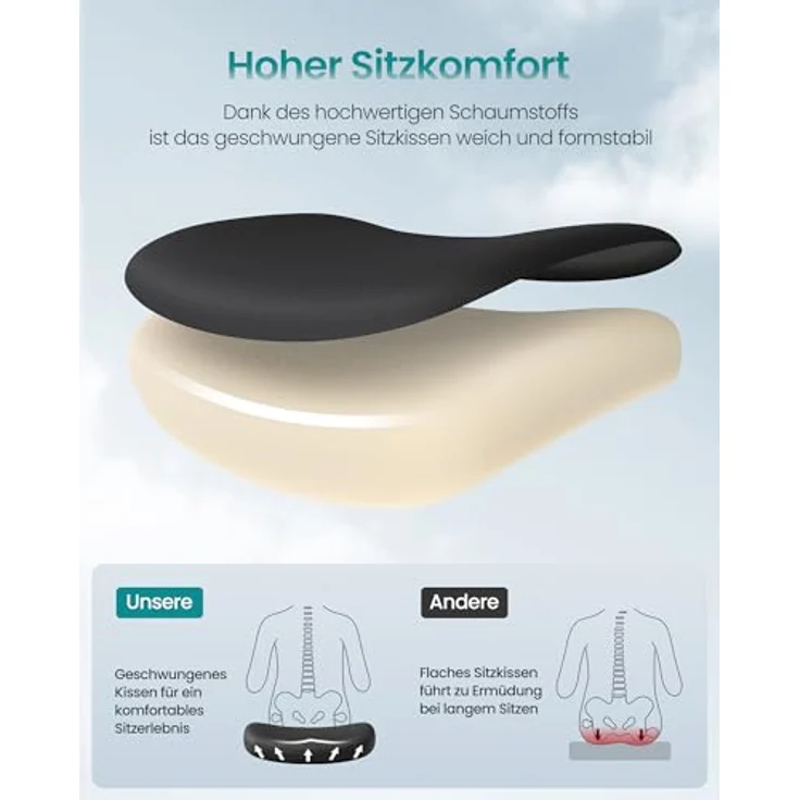 SONGMICS Bürostuhl, Schreibtischstuhl, ergonomische Rückenlehne, höhenverstellbar, hochklappbare Armlehnen, Drehstuhl mit Kopfstütze, bis 150 kg belastbar, tintenschwarz OBN088B01 – Bild 7