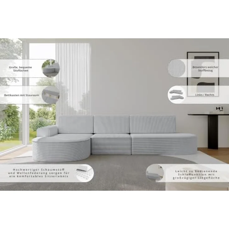 ALTDECOR Ecksofa MARI L2-S, L-Form Couch mit Schlaffunktion und Bettkasten, modern und stabil, grau – Bild 8
