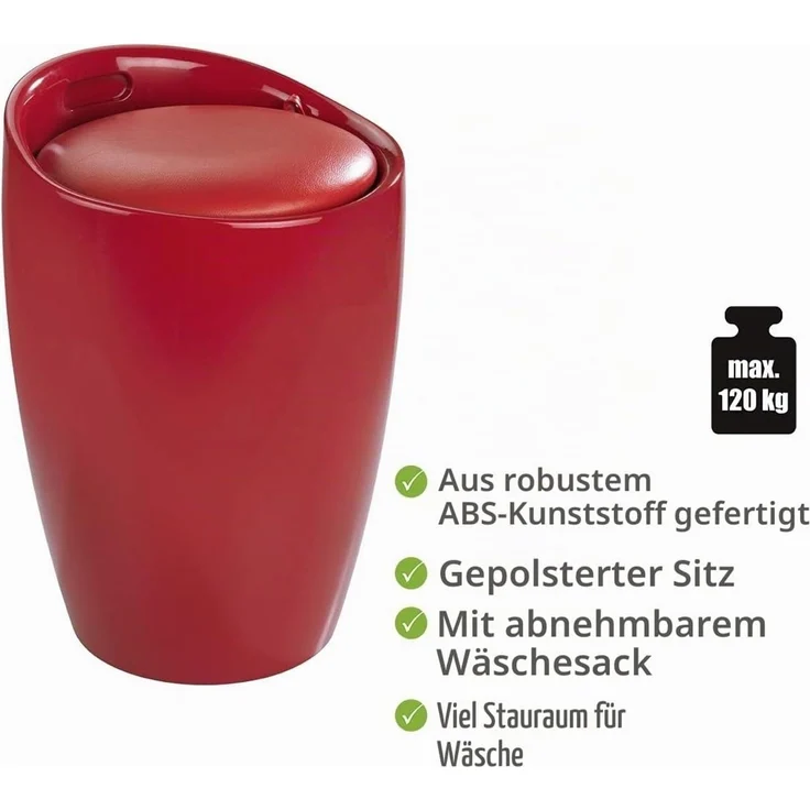 WENKO CANDY Badhocker, Rot, mit abnehmbarem Wäschesack – Bild 3