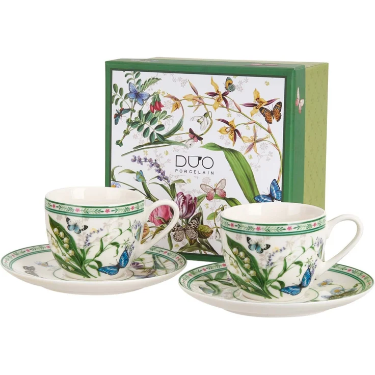 DUO 2er-Set Espressotassen FLOWER DREAM, 90 ml mit Untertassen, New Bone China Porzellan – Bild 1