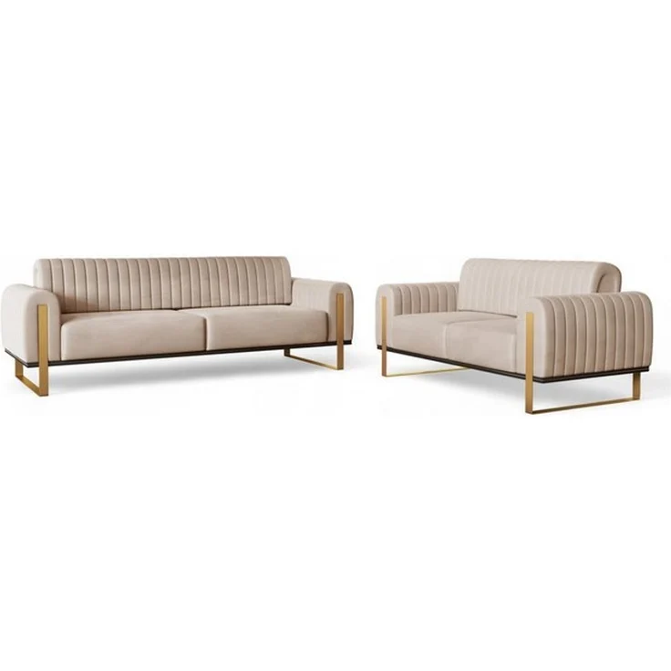 Sofaset Designersofas VALERIE 3-2 in Stoff Stoff Elisa Velvet Beige – Bild 4