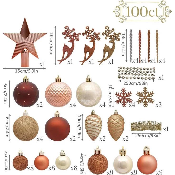 Weihnachtskugeln 100 TLG Kunststoff Christbaumkugeln 3-16cm Wald Thema – Bild 6