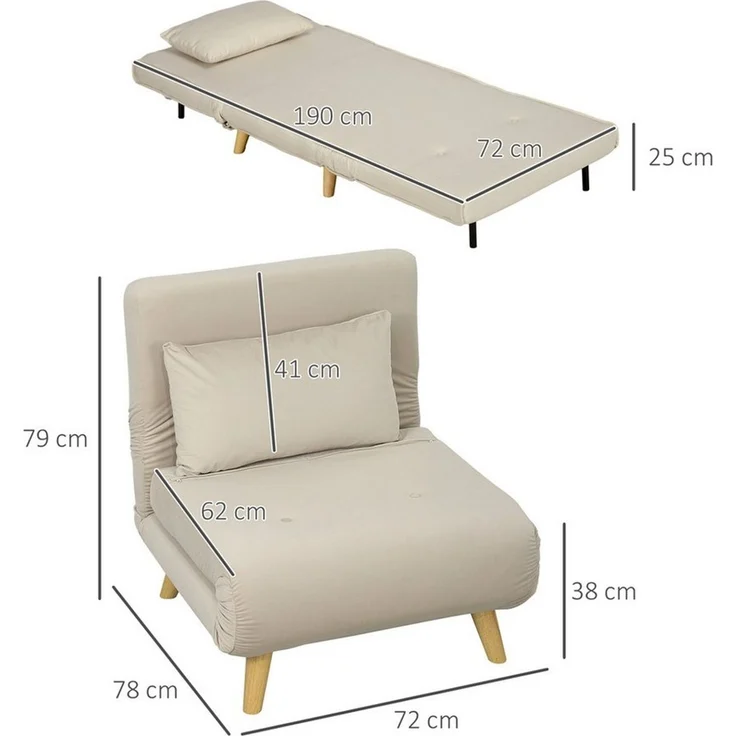 HOMCOM Relaxsessel mit Bettfunktion, verstellbare Rückenlehne, bis 150 kg Belastbar, Beige, 72 x 78 x 79 cm – Bild 4