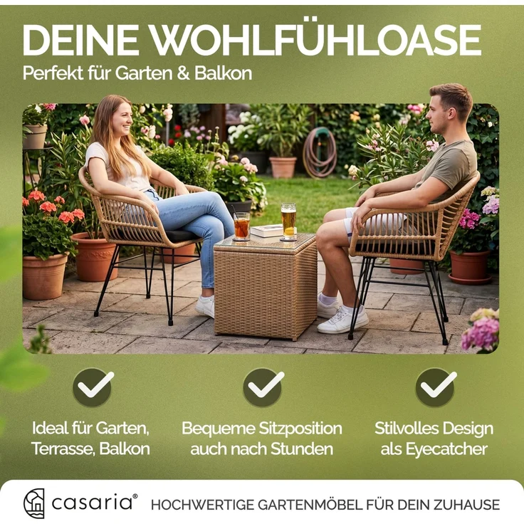 CASARIA® Korbsessel Gartenstühle 2er Set Bali Polyrattan – Bild 7