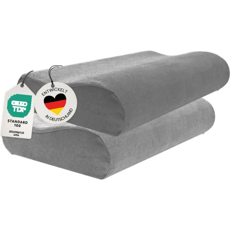 casimum Kissenbezug Ergo Vario grau, Passend für ergonomisches Nackenstützkissen 60x30cm, Doppelpack (2Stk)