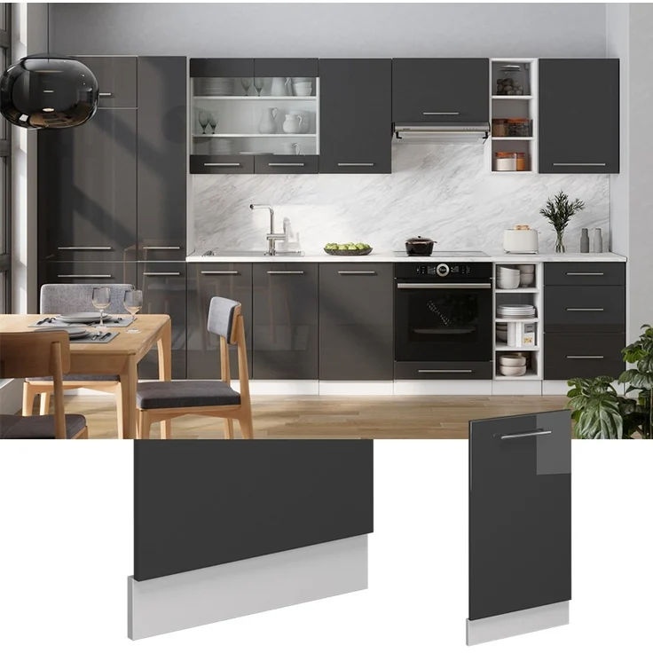 Geschirrspülblende Fame-Line Anthrazit Hochglanz 45 cm ohne Arbeitsplatte Vicco – Bild 3