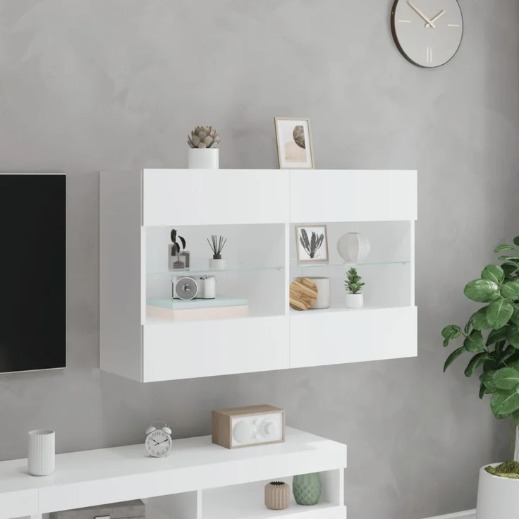 TV-Wandschrank, Fernsehschrank mit LED-Leuchten Weiß 98,5 x 30 x 60,5 cm – Bild 4