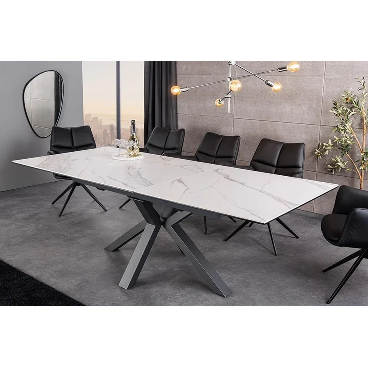 riess-ambiente Esstisch ETERNITY 160-200cm weiß/schwarz – Keramik, Marmor-Look, Metallgestell (Einzelartikel, 1-St), Sterngestell & ausziehbar für Flexibilität – ideal bis zu 8 Personen – Bild 7