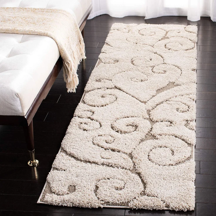 SAFAVIEH Zottelig Teppich für Wohnzimmer, Esszimmer, Schlafzimmer - Florida Shag Collection, Hoher Flor, Creme und Beige, 69 X 213 cm