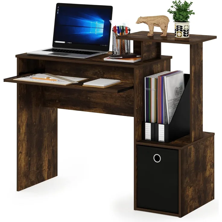 Furinno 12095APBK Mehrzweck Home Office Computer Schreibtisch, PC-Tisch, Bürotisch mit Ablage, Technisches Holz, Bernsteinkiefer/Schwarz, 39.9 (D) x 100.1 (W) x 86.6 (H) cm