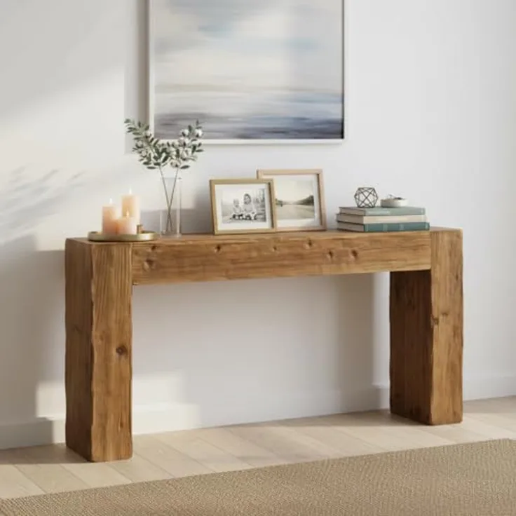 LITTLE TREE Massivholz-Konsolentisch, 160 cm Tisch im Landhausstil hinter dem Sofa für den Eingangsbereich, Sofatische für das Wohnzimmer, Langer Flurtisch, einfache Montage, rustikales Braun