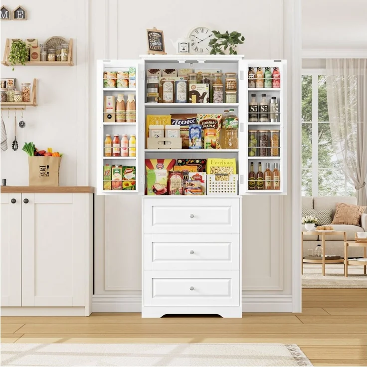 Homfa Mehrzweckschrank Küchenschrank Vorratsschrank Buffetschrank Speiseschrank mit 8 Türregalen, 2 Schubladen, 60 x 40 x 150 cm – Bild 1