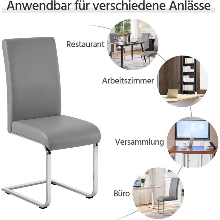 Yaheetech 2er-Set Freischwinger, Kunstleder, Hellgrau, 41,5 x 55 x 103 cm – Bild 10