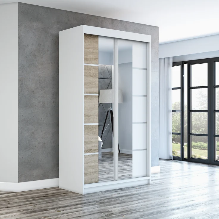 Schwebetürenschrank ERA 2-türig Schrank 120 cm (mit Spiegel) Farbe: Weiß , sonoma – Bild 2