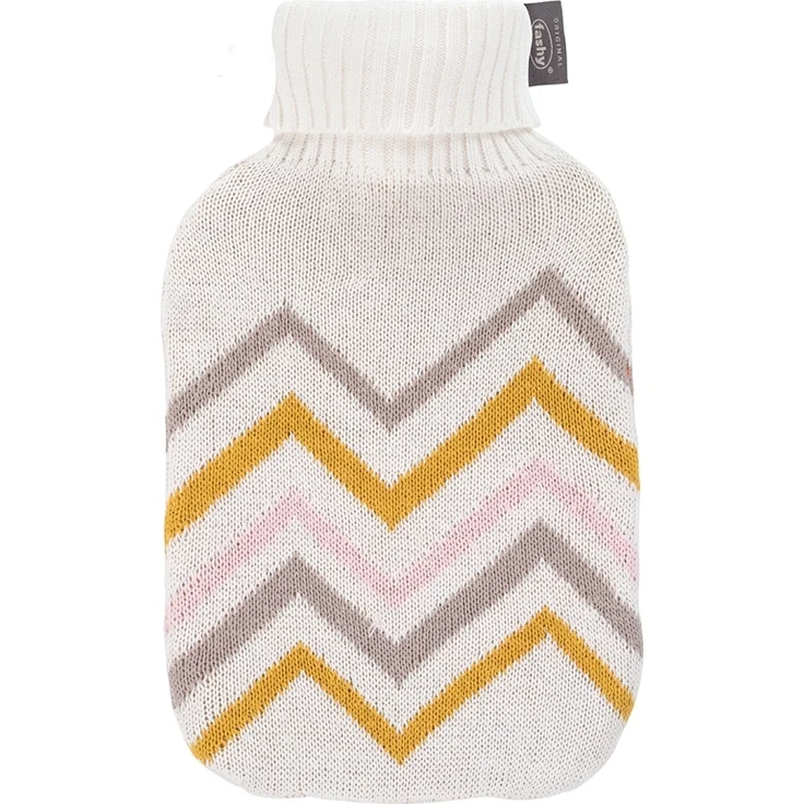 Wärmflasche mit Strickbezug Rollkragen 2L Zackenmuster Weiß Honig Fashy 67404-10