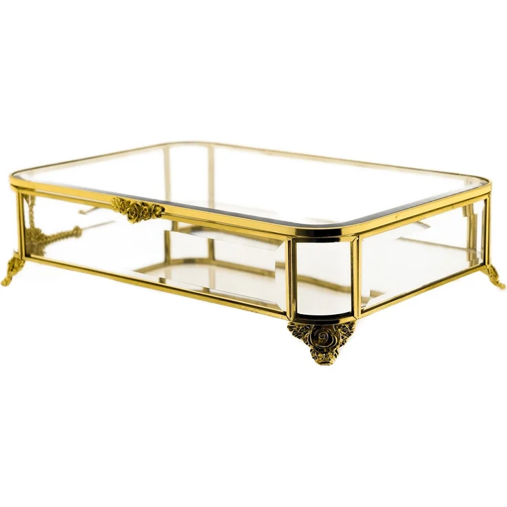 Schmuck- und Dekobox mit Deckel & Spiegelboden, 20 x 30 x 8 cm - Gold – Bild 9
