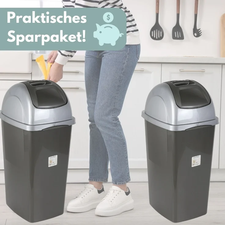 GarPet Mülltrennsystem 2er Set Mülleimer Schwingdeckel Küche Mülltrenner Abfalleimer Deckel – Bild 7