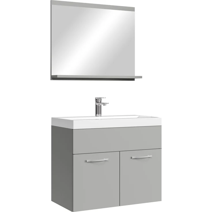 Badplaats Badmöbel Komplettset Montreal 02 60x35 cm Grau Matt - Badezimmermöbel mit Waschbecken und Spiegel – Bild 1