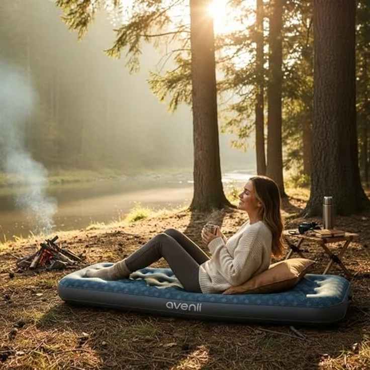 Avenli Luftmatratze Luftbett Camping für 1 Person grün 191x73x22cm Single-Size, (aufblasbar Ideal als Reisebett oder Isomatte, 1-St, für Indoor und Outdoor mit beflockter Oberfläche), Campingmatratze ohne Pumpe – Bild 3