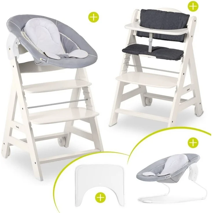 Hauck Hochstuhl Beta Plus White - Newborn Set, Babystuhl ab Geburt inkl. Aufsatz für Neugeborene, Tisch, Sitzauflage – Bild 5