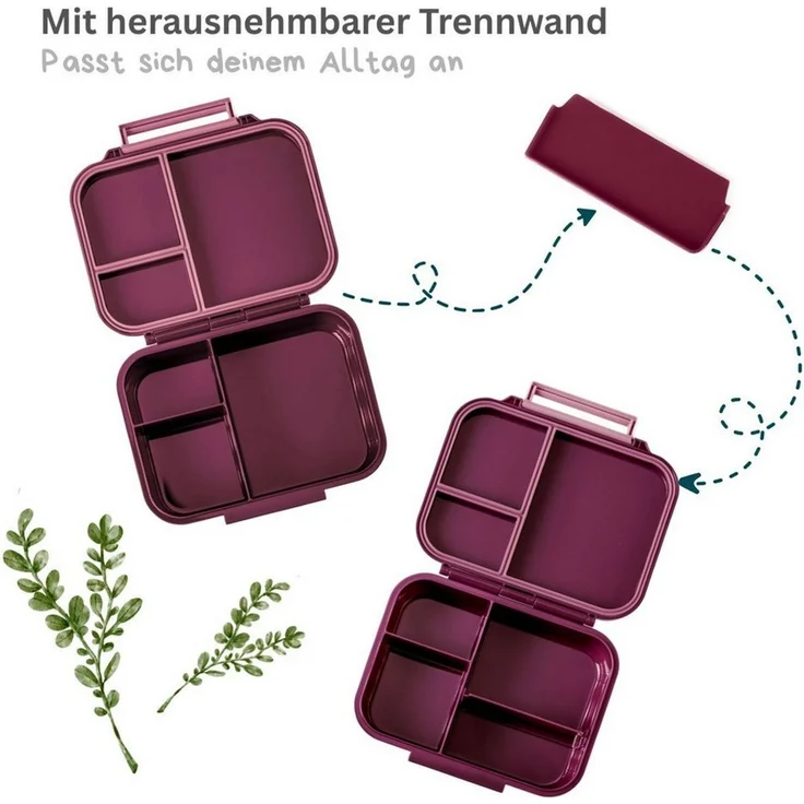 LEKKABOX Lunchbox Mini Kinder Bentobox, 3 Fächer - Brotdose Vesperdose Brotbüchse, Für feuchte Lebensmittel auslaufsicher, inkl. extra Trenner – Bild 2