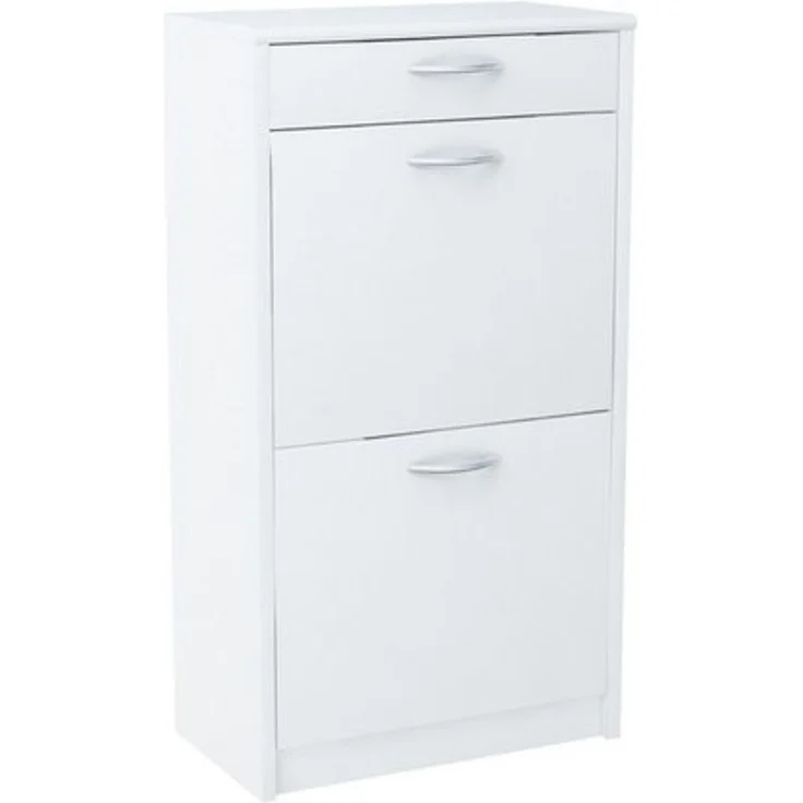 Home Collective Schuhschrank mit 1 Schublade und 2 Klappen, Schuhregal mit 3 Fächern (matte Oberfläche, platzsparende Schuhaufbewahrung) weiche abgerundete Kanten, 50 cm breit, laminierte Platte weiß – Bild 4