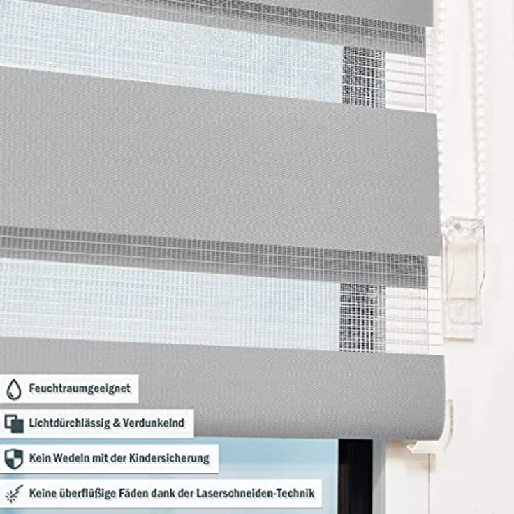 Deswell Doppelrollo Klemmfix ohne Bohren Grau B50 x H150 cm (Stoffbreite 46cm) Rollos für Fenster ohne Bohren für Fenster mit Lichtdurchlässig & Verdunkelnd/Höhe Stufenlos Verstellbar – Bild 4