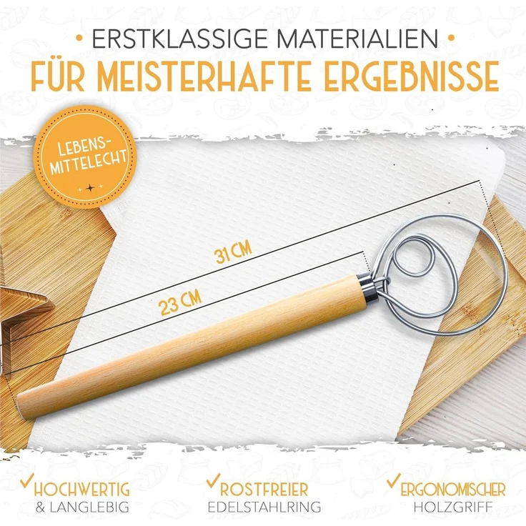 Krustenzauber Backmatte Zubehör - Brotschlingen, Schneebesen, Backmatte, Teig Reinigungstücher, Dänischer Schneebesen – Bild 2
