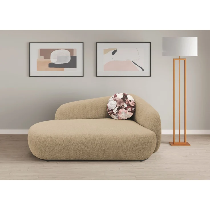 DOMO. collection Recamiere 700013, Liege mit Zierkissen, oval, Füße mit Filzgleitern, Chaiselongue, Sofa, Polstergarnitur, 183 x 105 x 75 (BxTxH), braun (taupe) – Bild 1