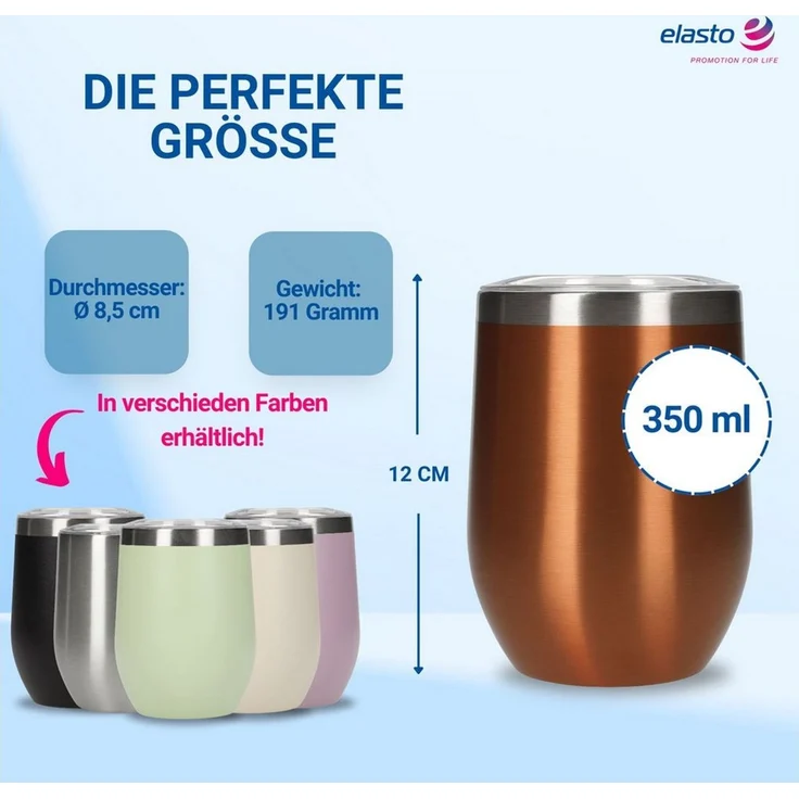 elasto Becher Weinbecher 350 ml Vinova Edelstahl Trinkbecher inkl. Strohhalm, robust, spülmaschinengeeignet, Sommer, Geschenk – Bild 2