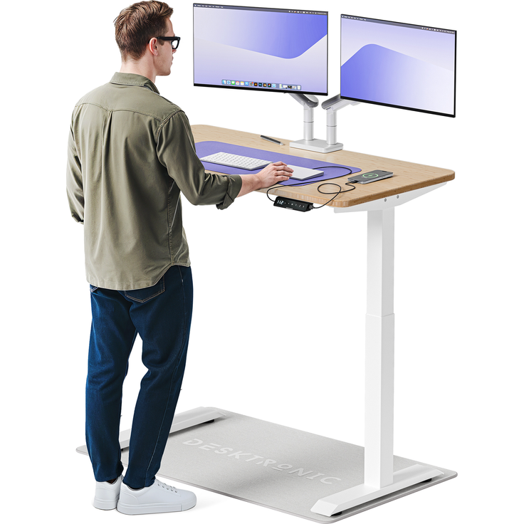 Desktronic HomeOne Elektrisch höhenverstellbarer Schreibtisch 120x60cm Bambus/Weiß mit Memory-Funktion, Anti-Kollisions Technologie, USB-A und USB-C-Ladeanschlüssen